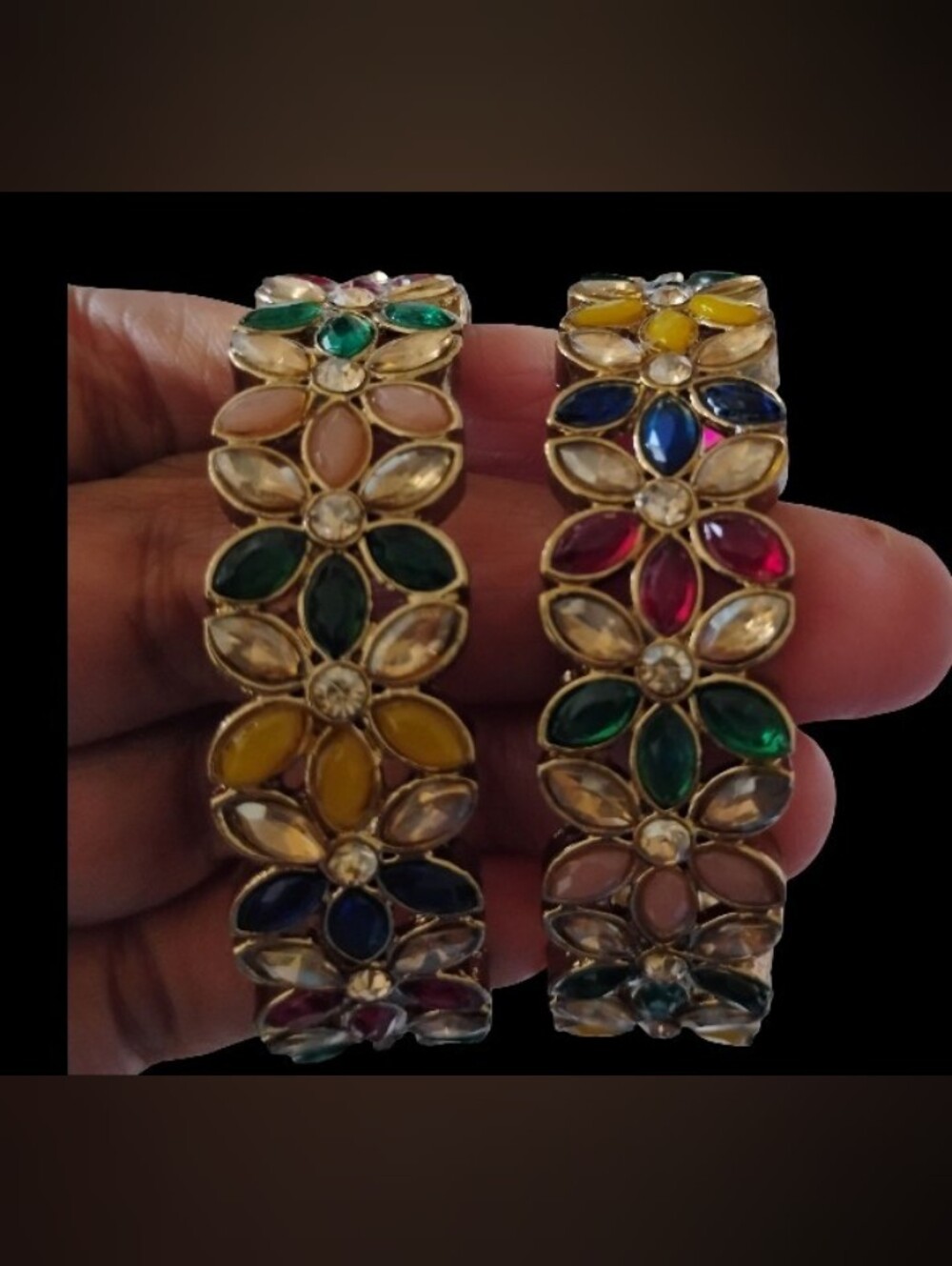 Gold-Tone Multicolor Floral Kundan Bangles - Women Jewelry